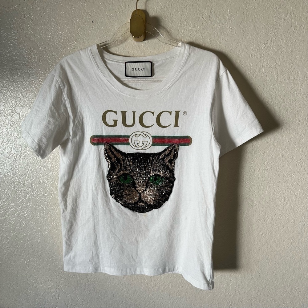Authentic Gucci LOGO T-SHIRT WITH MYSTIC CAT IN WHITE size XS - Picture 9 of 10